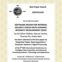Best Paper Award Certificate